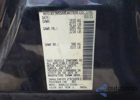 2015 Nissan Altima 2.5/2.5 S/2.5 Sl/2.5 Sv from USA, damaged, VIN 1N4AL3AP2FC295091